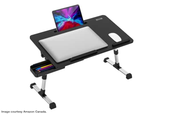 laptop and tablet on portable laptop table