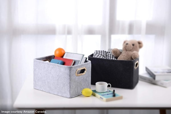 collapsible felt storage basket from Amazon Canada featured in Yahoo Life article